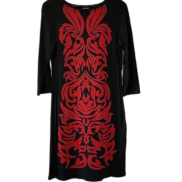 Nine West Dresses & Skirts - (M, L) Nine West Black with Red Abstract Detail Sweater Dress